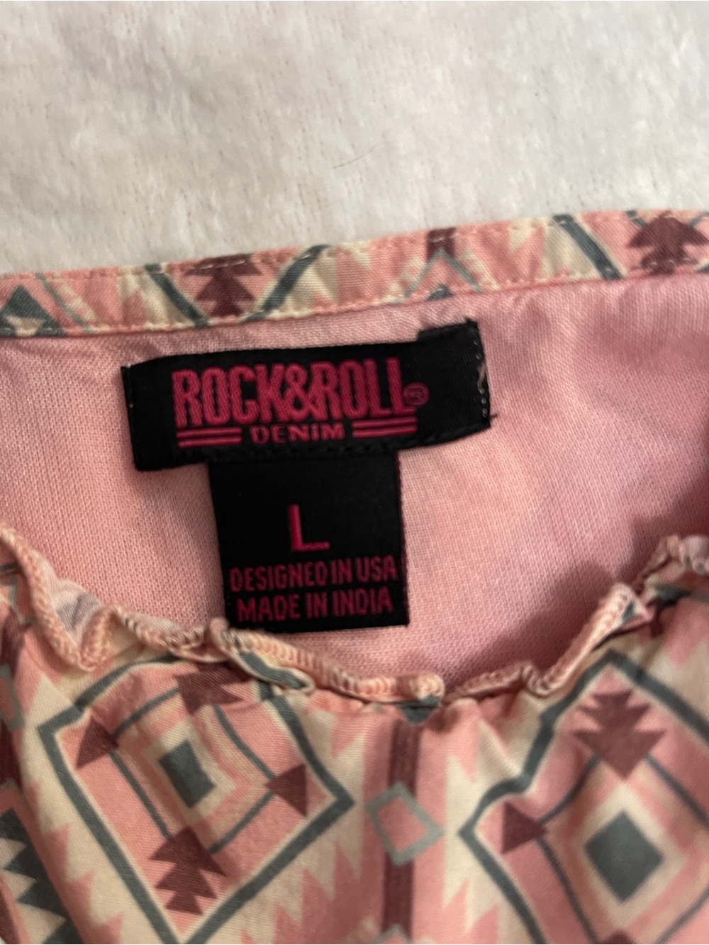 Rock & Roll Denim Western Aztec Geometric Tiered Sundress Pink Green Size L - Picture 4 of 5
